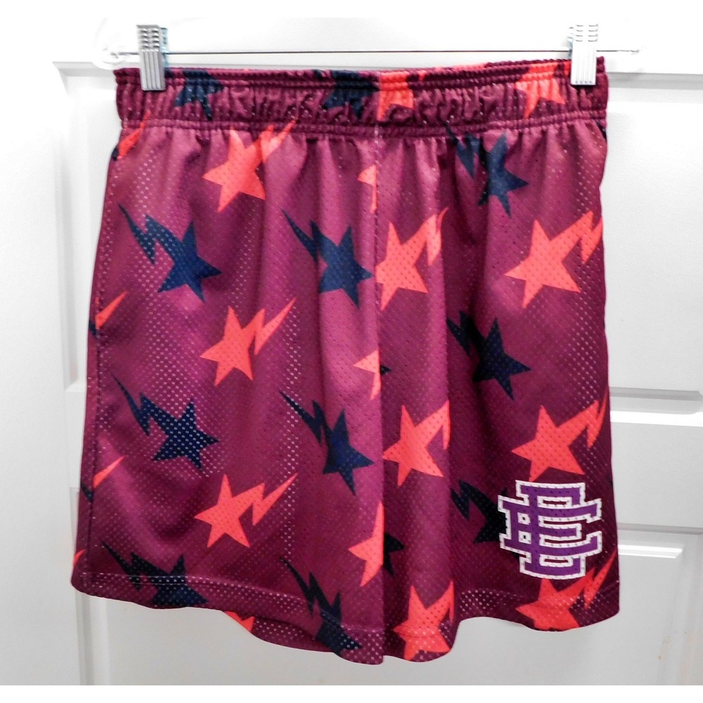 Eric Emanuel Lightning Bolt Mesh Shorts Burgundy Red Men's Size L